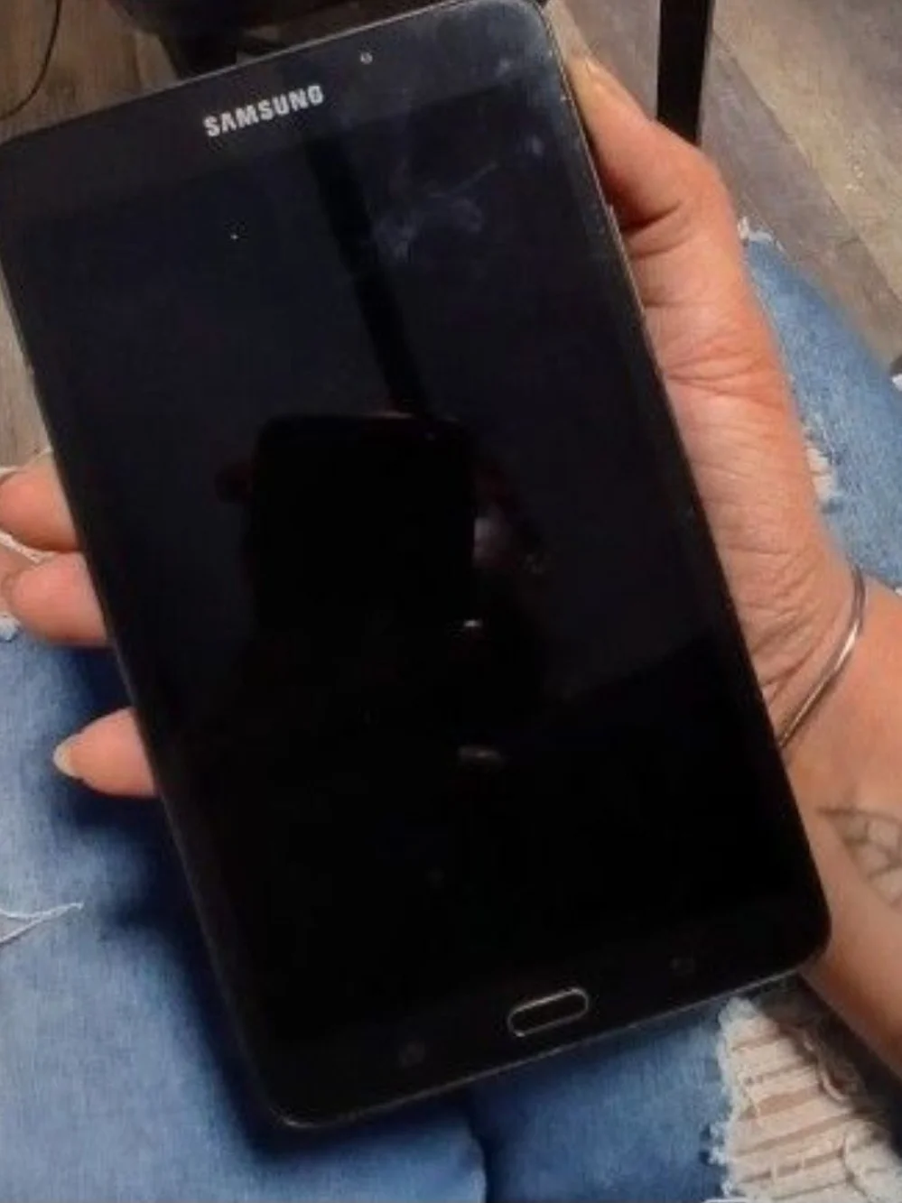 Samsung Black Tablet with Blue Display
